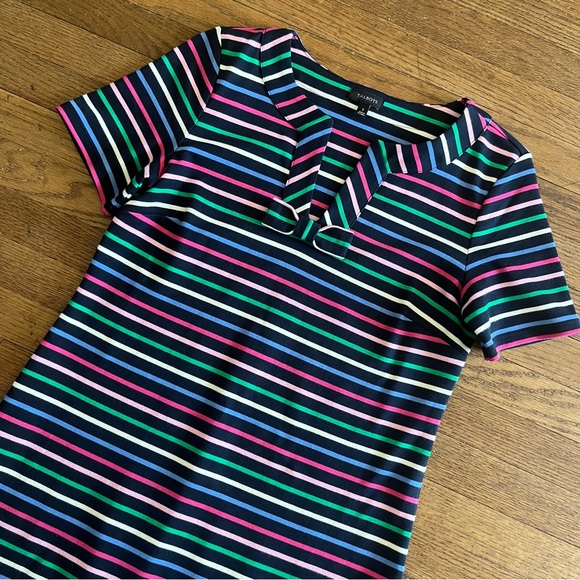 Talbots Short Sleeve Bow Detail Multi Striped Cotton Dress Cute And Comfy Small - Picture 3 of 7